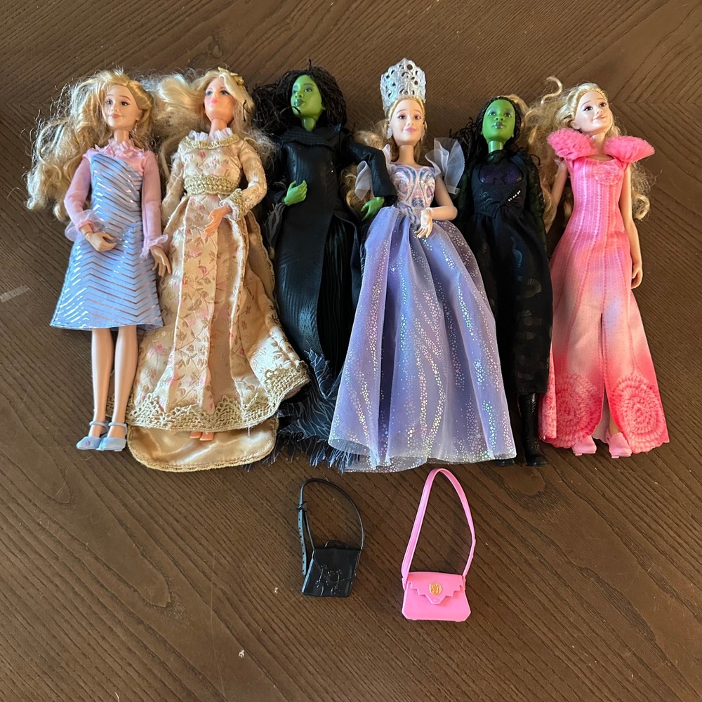 Wicked Musical Barbie Doll Lot Elphaba Glinda Broadway Costumes Accessories 6pc